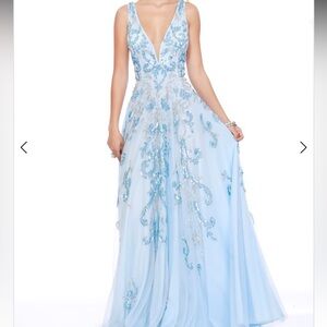 Periwinkle Embellished Gown with V-Neck